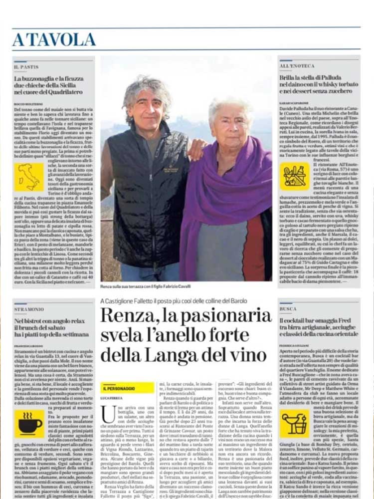 Pagina di rivista con articolo su Renza e la Langa del vino
